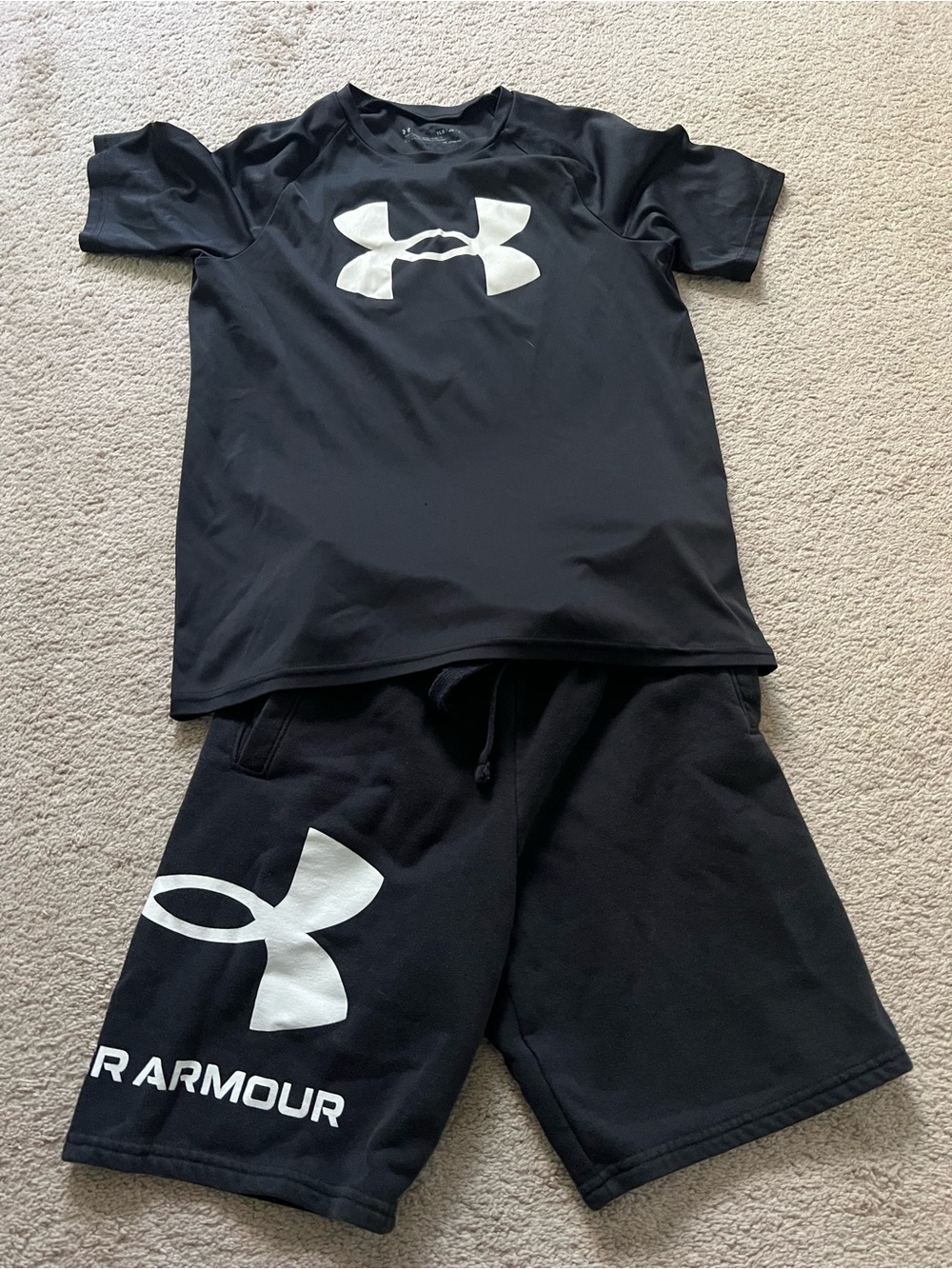 Under Armour Black Tee and Shorts Set with White Logo